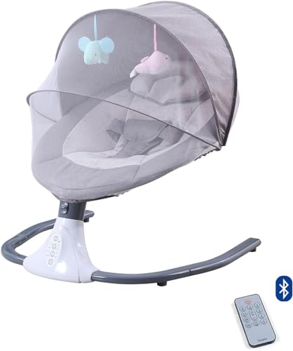 Wemart Baby Electric Rocking Chair Baby Swing Crib Smart Bluetooth Electric Cradle with Remote Control and Mosquito Net (grey)