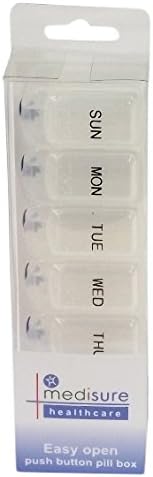 Medisure Healthcare Easy Open Push Button Pill Organiser 7 Compartment Storage Box, Large, White