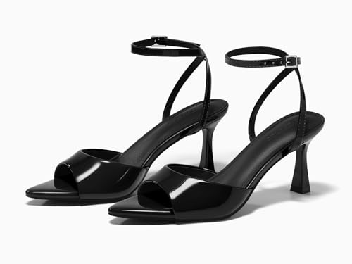 Image of Coutgo Womens Kitten Heels Sandals Pointed Open Toe Ankle Buckle Strap Summer Dress Shoes