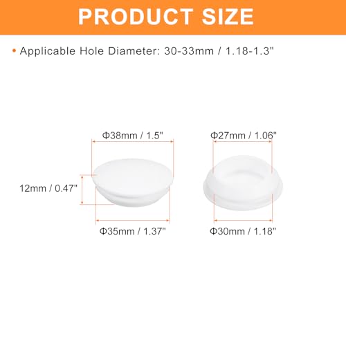 Image of uxcell 2 Pcs Silicone Plugs, Rubber Round Snap in Locking Hole Plugs for 30-33mm Hole, Hole Stoppers Waterproof Hole Plug for Metal Tube, Furniture End Caps Inserts, White