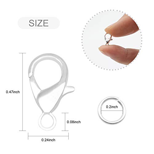 FENGWANGLI Lobster Clasps for Jewelry Making 300 Pcs 12mm Silver Lobster Claw Clasps with Jump Rings for DIY Necklace Bracelets(Silver) - Image 2