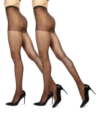 Image of MeMoi 2 Pack Satin Sheer Pantyhose, Breathable Nylons for Women, Control Top Pantyhose - Sizes Small - X-Large