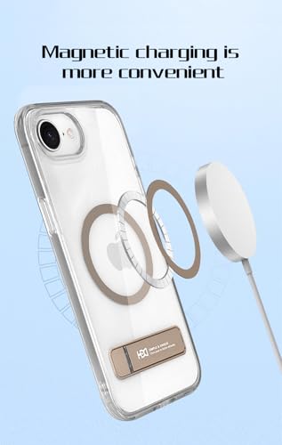 Image of BOUNCEBACK Polycarbonate Shockproof Transparent Hybrid Back Case /Cover with Kick Stand Support Magnetic Charging for iPhone 16e - (Clear Gold)