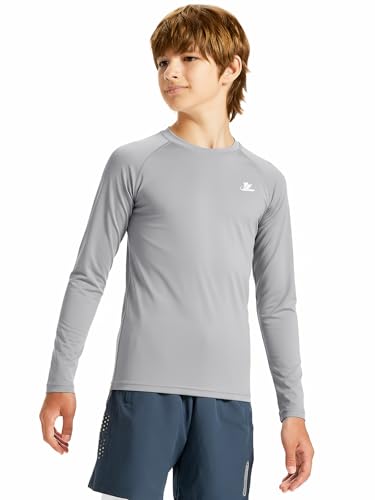 Image of DEVOROPA Youth Boys Compression Shirt Long /Short Sleeve Football Baseball Undershirt Quick Dry Kids Sports Baselayer Crewneck
