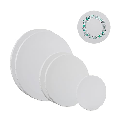 Relaxdays Lienzos Redondos para Pintar, Set de 6, 3 Tamaños Diferentes, para Pintura con Acuarela y Acrílicos, Blanco