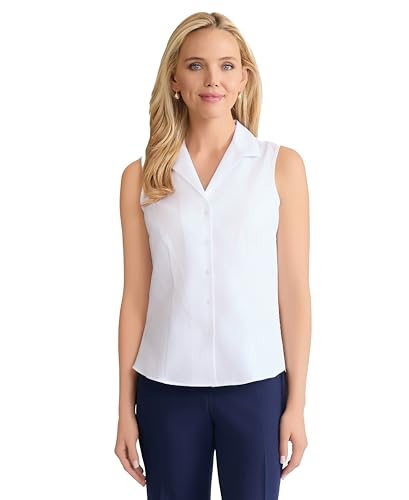 Jones New York Sleeveless Easy Care Button Down Shirt - White