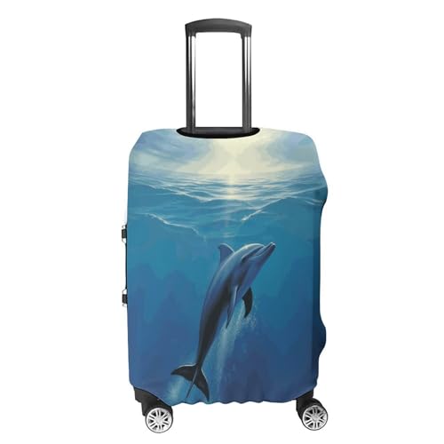 Dolphin in The Ocean Luggage Covers Tsa Approved Suitcase Cover Elastic Washable Luggage Sleeve Carry on Cover Protector Anti-Scratch Suitcase Protector Fits 19-30 Inch Case(L)4