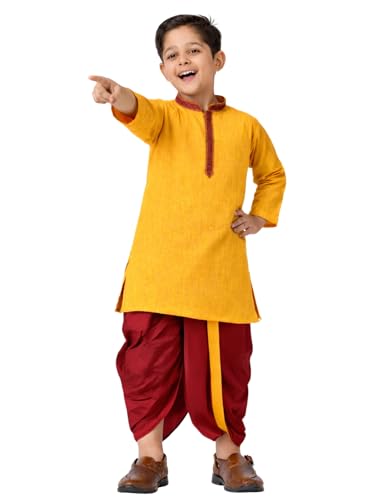 Image of Boys Ethnic Kurta & Elastic Waist Dhoti Set