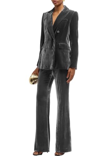 Women Double Breasted Blazer Pants Set Velvet 2 Piece Outfits Prom Suit for Wedding