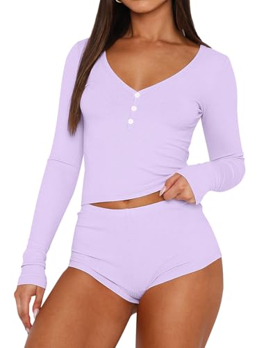 Image of REVETRO Fall Womens 2 Piece Pajama Sets Y2k Sexy Crop Top Shorts Lounge Set
