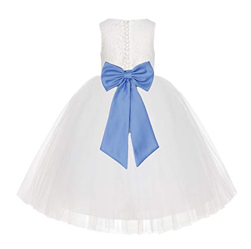 Ivory Floral Lace Junior Flower Girl Dress Christening Gown Special Event LG7 10