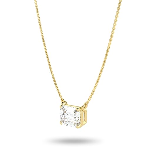 IGI Certified 1/4 to 3 Carat Emerald Cut Lab Grown Diamond Horizontal Solitaire Pendant Necklace for Women I 14k Gold (G-H, VS1-VS2, cttw) 16 to 18 Inch Adjustable Chain East-West4