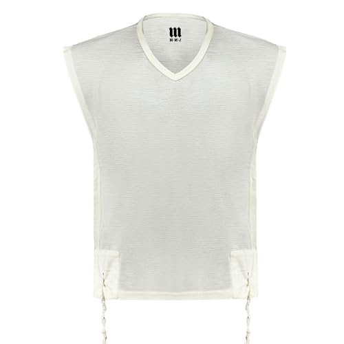 Lamb Wool Tallit Katan Tzitzit T-Shirt, Kosher Sephardic Ptil Tekhelet, Ashkenazi Tzitzis by MMJ Undershirt, Made in Israel