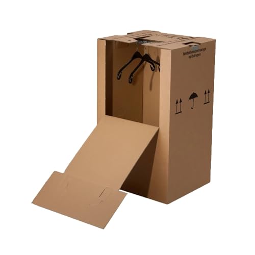 BB-Verpackungen 2x Kleiderbox MINI 612 x 522 x 1020 mm 2-wellig (2 Stück) - praktischer Kleiderkarton mit Metallstange, einfach aufzubauen und 40kg Traglast