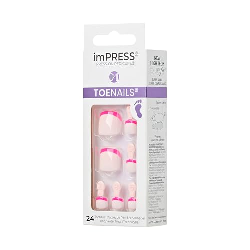KISS imPRESS Color No Glue Pedi Press-On Toenails, Includes 24 Nails, Prep Pad, 1 Manicure Stick, 1 Mini File (Enjoy Today)