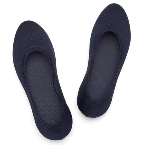 Image of Puxowe Women's Ballet Flats Breathable Knit Slip On Comfortable Round Toe Walking Shoes with Arch Support Insole for Work