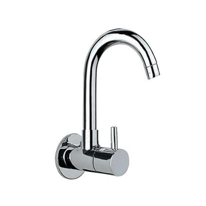 Jaquar Stainless Steel Polished Sink Cock With Regular Swinging Spout (Wall Mounted Model) With Wall Flange, Silver