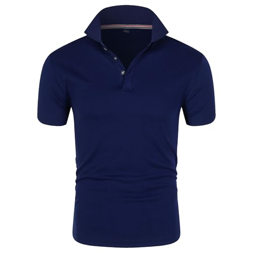 Men Quarter Button Business T Shirts Simple Style Casual Lapel Short Sleeve Shirt Summer Classic Solid Pullover Top (Dark Blue,3X-Large)