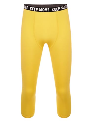 Alvivi Pantaloni Sportivi Idratante Uomo Calzamaglia Lunga Pantaloni Termici Pantaloni da Allenamento Legings Sportivi da Yoga Corsa Arrampicata Giallo S