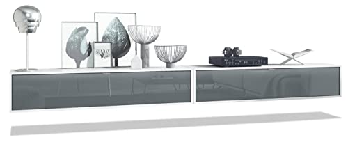 Vladon Ensemble de 2 Set Meuble TV Lana 140, lowboards de 140 x 29 x 37 cm chacun avec Beaucoup d'espace de Rangement, Caisson en Blanc Mat, façades en Gris...