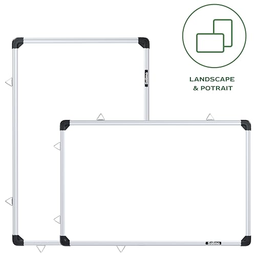 Image of Amazon Brand - Solimo Magnetic White Board with Aluminium Frame, 60 x 41 cm, Dry Erase Writing Board for Home, Office, School & Study Room, Includes 2 Markers, Magnetic Duster & 10 Magnets