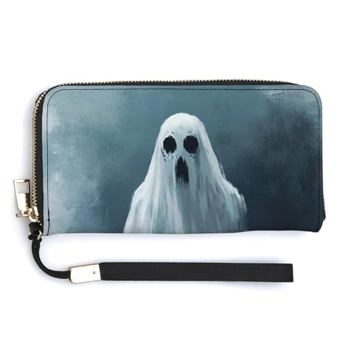 Horror Ghost PU Leather Clutch Long Bifold Wallet, Coin Purse Credit Pass Case, Durable Card-Holder Money Storage for Women Men