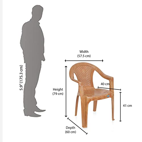 Image of Nilkamal CHR2061 Plastic Mid Back with Arm Chair | Chairs for Home| Dining Room| Bedroom| Kitchen| Living Room| Office-Outdoor-Garden | Dust Free |100% Polypropylene Stackable Chairs (Pear Wood)