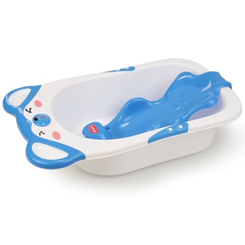 Image of LuvLap Bubble Baby Bathtub (White & Blue) & Anti Slip Baby Plastic Bath Chair (Blue) for 6 Month - 3 Years, Bathtub with Drain Plug, Baby Bath Seat /Sling with Non Slip Suction Base