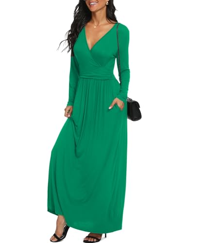 Image of LILBETTER Women Long Sleeve Deep V Neck Loose Plain Long Maxi Casual Dress