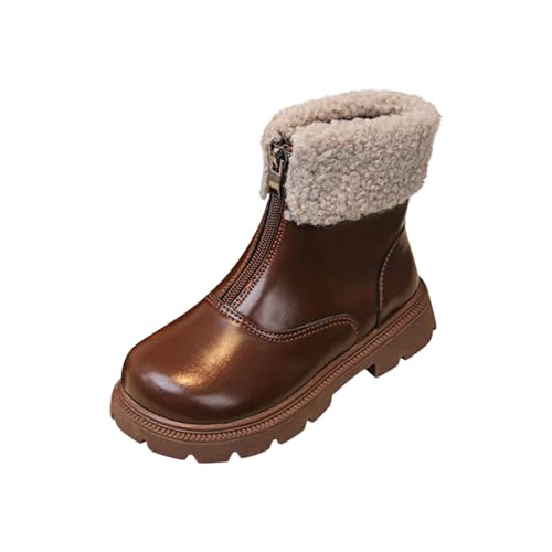 Boys Girls Comfort Chelsea Ankle Boots Little Kids/Big Kids Combat Ankle Booties Zip Up Hiking Shoes with Fur Top