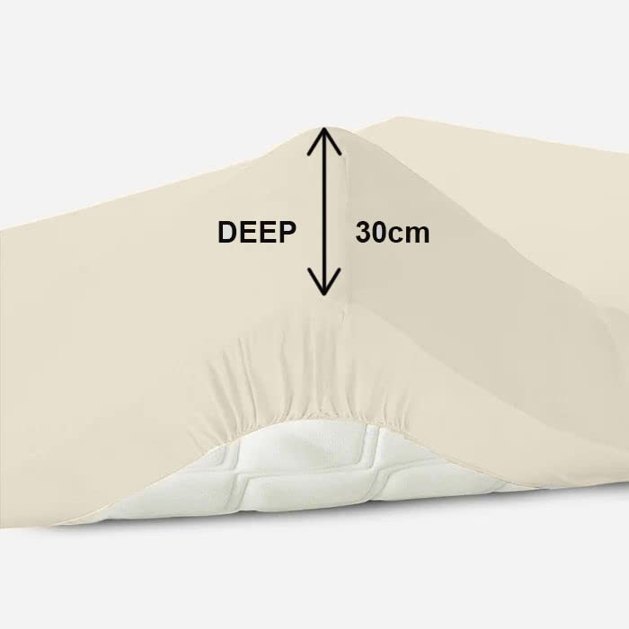 My Home Store Fitted Sheet 100% Egyptian Cotton 300TC Hotel Quality 30 cm Fitted Bedsheets (Cream, Double) - Image 2