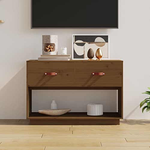 FIRBNUS Meuble TV bas en bois de pin massif - Marron miel - 90 x 40 x 60 cm