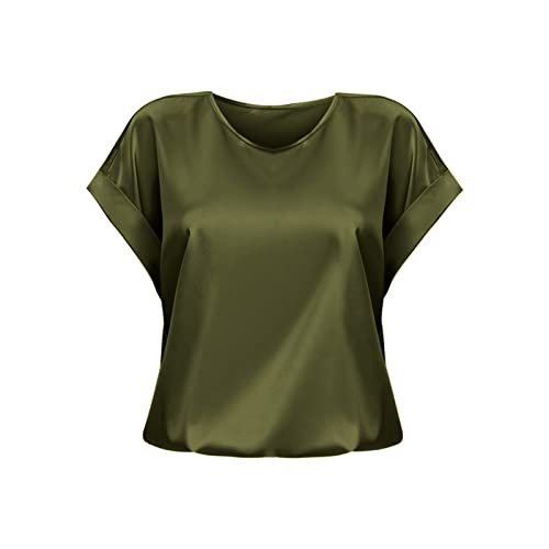 Trendy Loose Fit Summer Tops Trendy for Women Cap Sleeve Casual Crew Neck Blouse Solid Running 2024 Tunic Round Neck