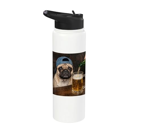 Pug Drinking Beer Funny Pug Dog Meme Stainless Steel Insulated Water Bottle