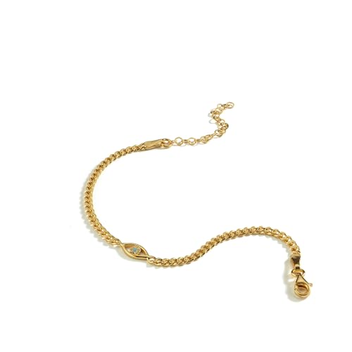18K Gold Vermeil Evil Eye Curb Chain Bracelet for Women, Cuban Chain Bracelet, Cuban Link Curb Chain Bracelets Jewelry Gift for Her3