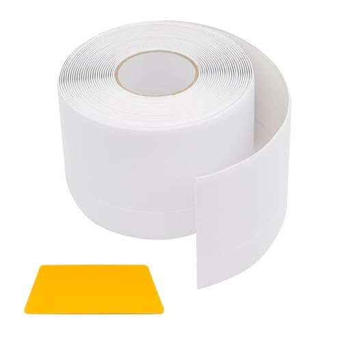 MISIQIMA Rodapié blando autoadhesivo, 50 × 20 mm de perfil angular autoadhesivo, 6 m de zócalos blancos, rodapié blando con raspador, puede usarse en cocina y dormitorio