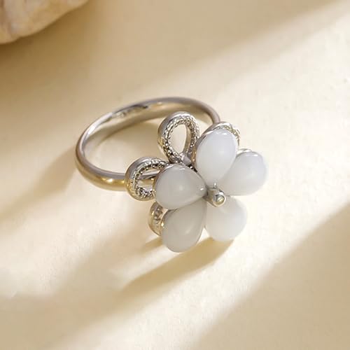 Rotating Flower Fidget Anxiety Rings for Women Elegant Cat Eye Floral Adjustable Spinner Ring for Anxiety Relieving Stress Wedding Engagement Anniversary Open Band Anti Rotatable Jewelry3