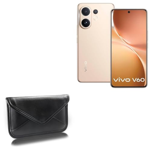 BoxWave Case Compatible with vivo V60 - Elite Leather Messenger Pouch, Synthetic Leather Cover Case Envelope Design - Jet Black
