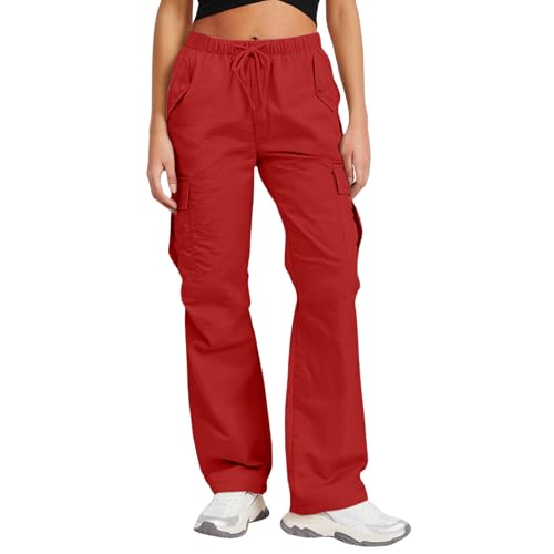 NUSGEAR Pantalón Chándal Mujer Cargo, Pantalones Mujer Casual Pantalon Largos de Moda con Bolsillo Pantalones con Cordón Deportivos Holgados Pants