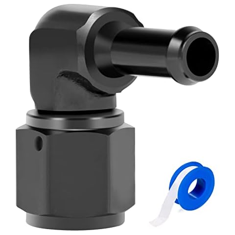 Breezliy 6AN Female to 5/16 Barb Fitting Adapter 90 Degree Swivel Aluminum,Adapters Black Anodized Cover