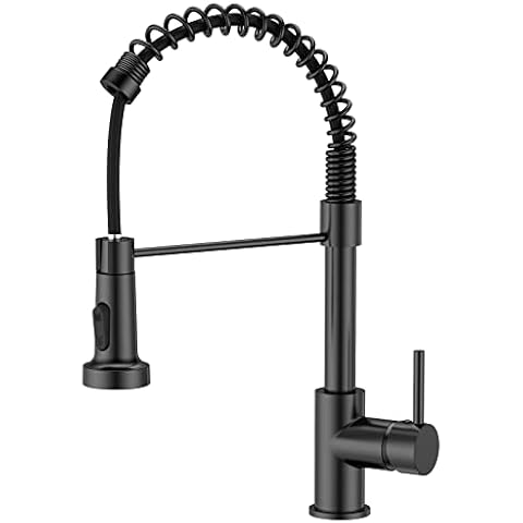 FORIOUS Kitchen Tap, Spring Kitchen Sink Mixer Tap with Pull Down Sprayer, Commercial Kitchen Faucet Single Handle Lever, High Arc Swivel 360° 2 Spray Mode with UK Standard Fittings, Black Cover