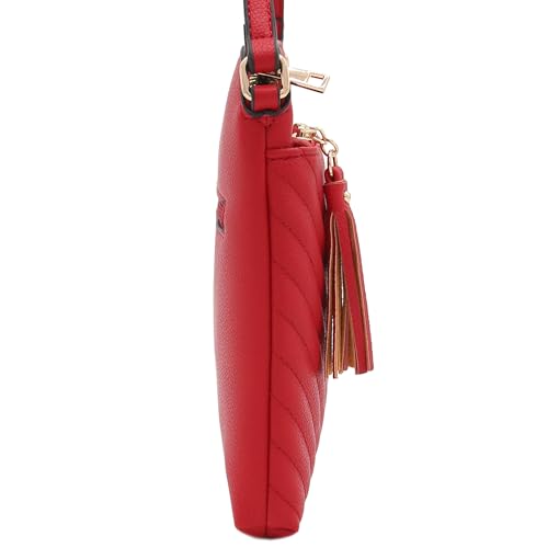 Image of FashionPuzzle Chevron Quilted Medium Crossbody Bag with Tassel Accent