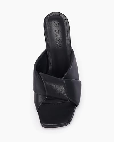 Image of Coutgo Womens Chunky Heeled Mules Puffy Knot Square Open Toe Slip On Sandals Summer Evening Party Prom Shoes