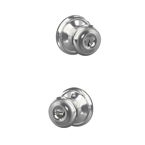 Image of SCHLAGE F51A GEO 625 Georgian Knob Keyed Entry Lock, Bright Chrome 2.3 x 2.8 x 2.8 inches