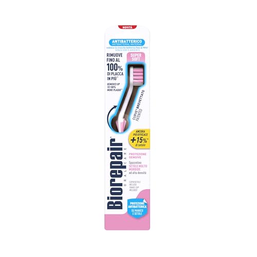 Biorepair, Spazzolino Gengive con Setole Super Soft, Antibatterico con Piliscilingua, Inibisce la Crescita Batterica Fino al 90% (Assorted Colors)