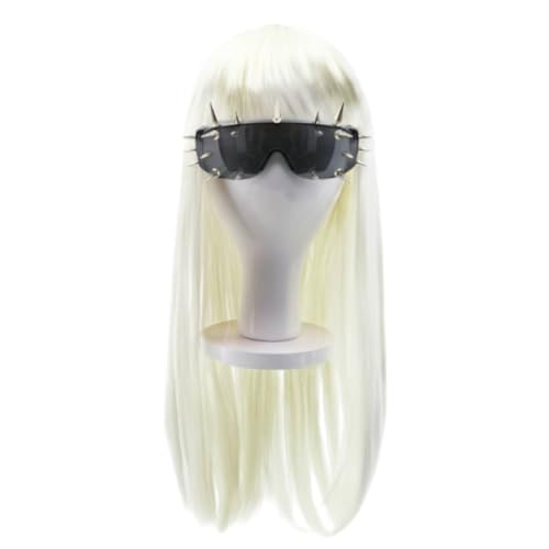 Lady G Costume – Lunettes de soleil punk avec longue frange blonde – Accessoires de déguisement Pop Star Diva pour Halloween, fêtes et événements déguisés