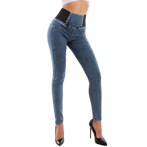 Toocool   Vaqueros de mujer de cintura alta, pantalones Jeggings Skinny Slim ajustados Sexy Novedad W0330, M6626 Azul, L
