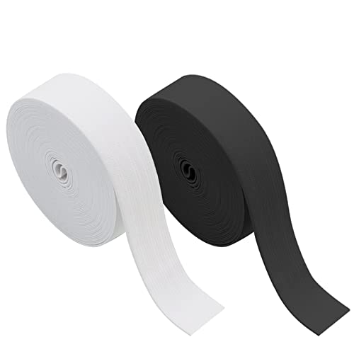 VEGCOO 14M(15 Yards) Bandes Élastiques Couture, Ruban Élastique Ceinture de 25mm de Large pour Pantalon Jupe Ceinture, Noir et Blanc(Noir&Blanc(25mm))