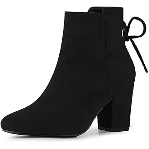 Perphy Round Toe Lace Up Chunky High Heels Black Ankle Boots for Women 8 M US Cover