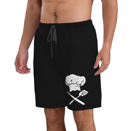 Chef Hat Cross Men's Casual Board Shorts Swim Trunks Fit Summer Hawaii Beach Golf Short Swimwear Bathing Suits,2